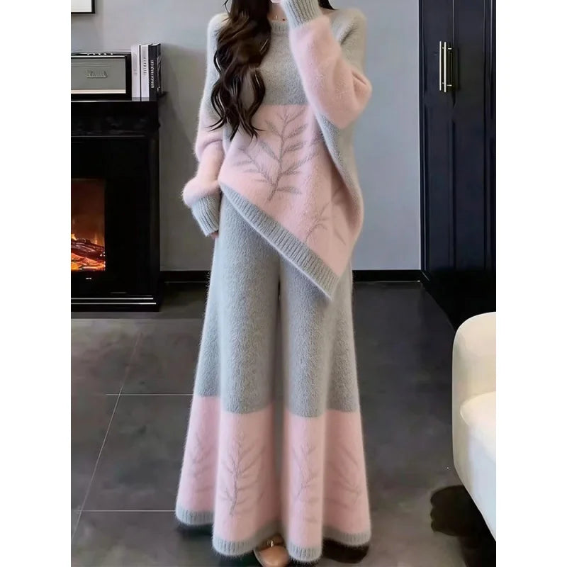 Elegant Soft Style Knit Sweater Skirt Set Women's Fashion Slimming High Waist A-Line Dress Casual Warm Long Sleeve round Neck