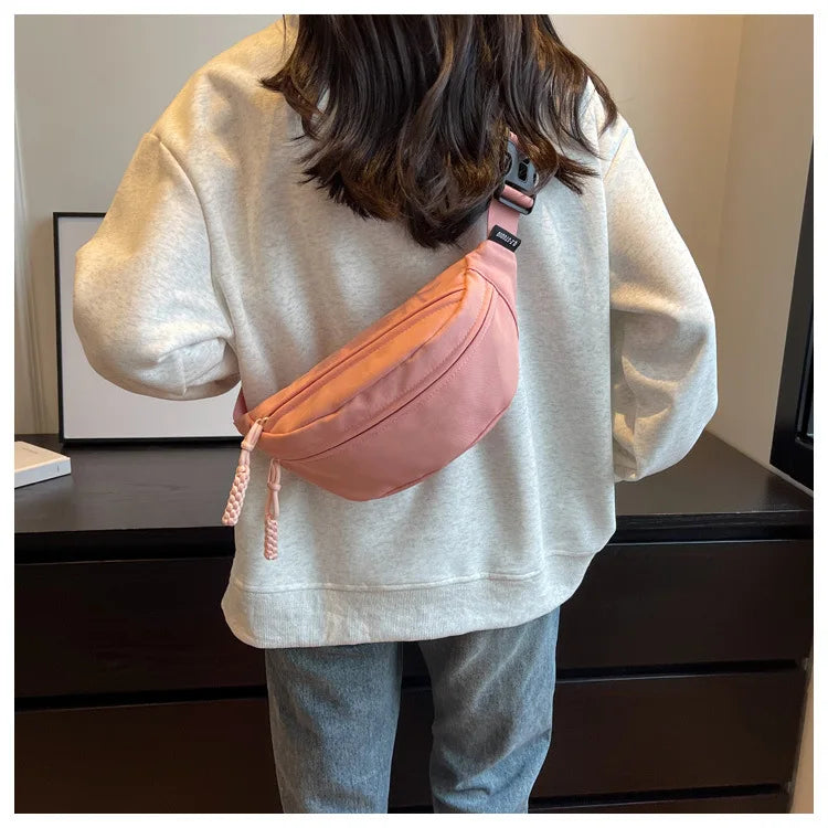 Fashion Nylon Crossbody Bags for Women Chest Bags Sling Waist Pack Canvas Waist Bag Casual Fanny Packs Sport Half Moon Belt Bag