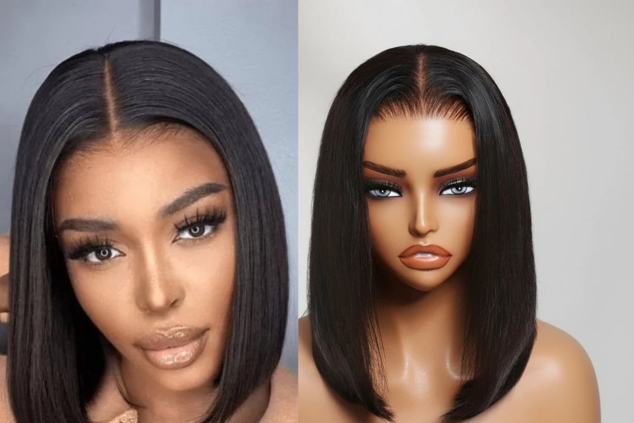Hair Blunt Cut Bob Wigs Human Hair 7x5 Lace Glueless Short Straight Bob Wigs Yaki Straight Bob Wigs