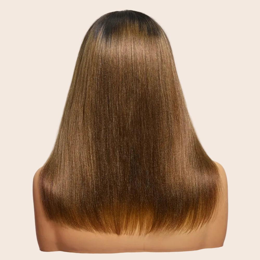 Chestnut Brown Ombre Yaki Straight Bob Wig | 7x5 & 13x4 Glueless Lace | 100% Human Hair
