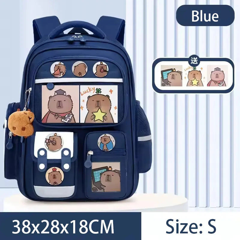 Capybara Kids Backpack — Large Capacity Anime School Bag for Boys & Girls