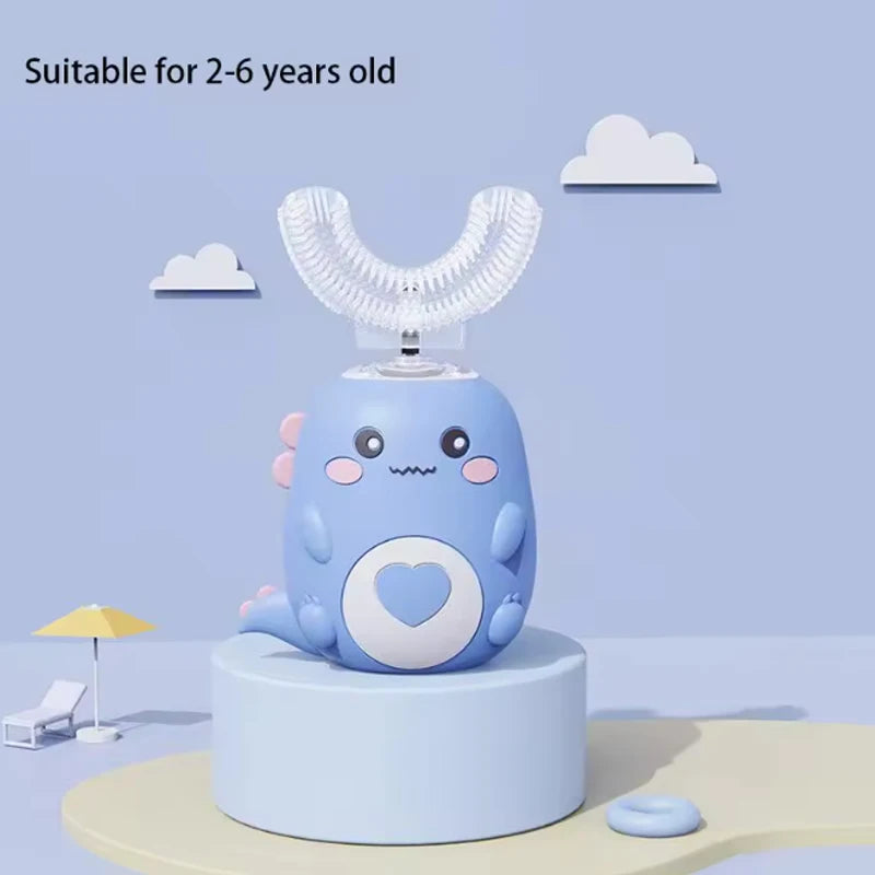 Kids Cartoon U-Shaped Sonic Electric Toothbrush — 360° Automatic Silicone, Rechargeable