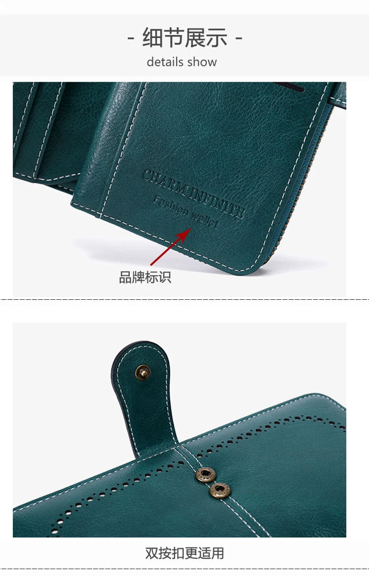 RFID anti-theft brush Retro large capacity long wallet Multi-card women's wallet Multi-function zipper wallet with wrist strap