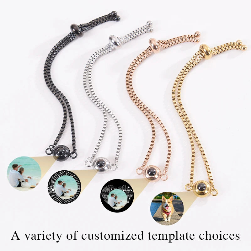 Custom Photo Bracelet Personalized Projection Bracelets with Picture Inside 100 Languages I Love You Stainless Steel Bracelet