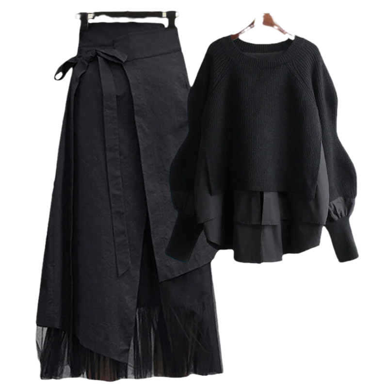Women's Sweater & Skirt Two-Piece Set — Retro Casual Chic