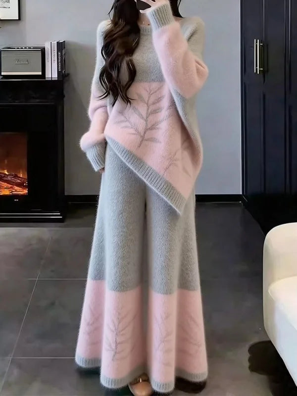 Elegant Soft Style Knit Sweater Skirt Set Women's Fashion Slimming High Waist A-Line Dress Casual Warm Long Sleeve round Neck