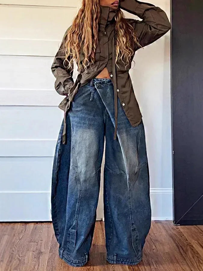 Women's Vintage Wide Leg Denim Jeans — Punk Streetwear Distressed