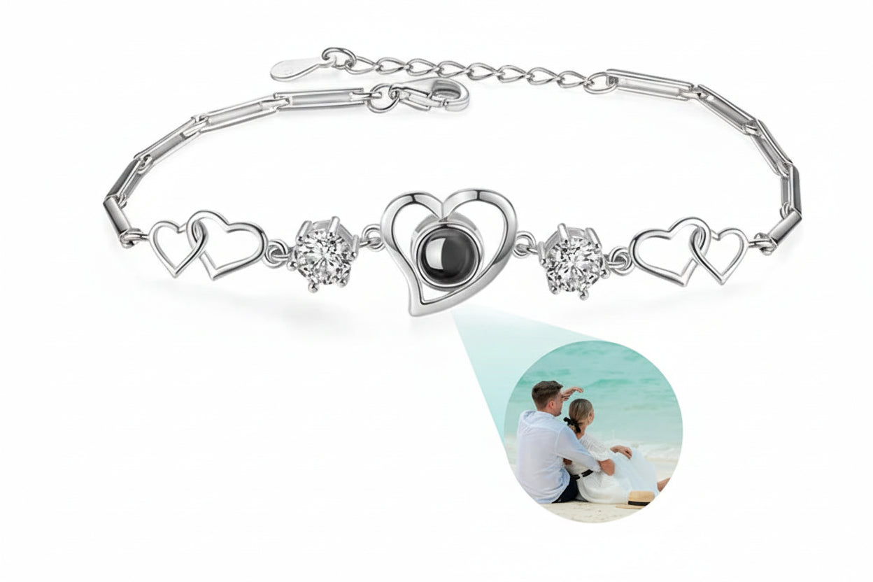 Custom Photo Bracelet Personalized Projection Bracelets with Picture Inside 100 Languages I Love You Stainless Steel Bracelet