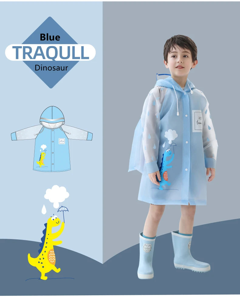 Kids Cartoon Raincoat — Dinosaur & Unicorn Waterproof Poncho