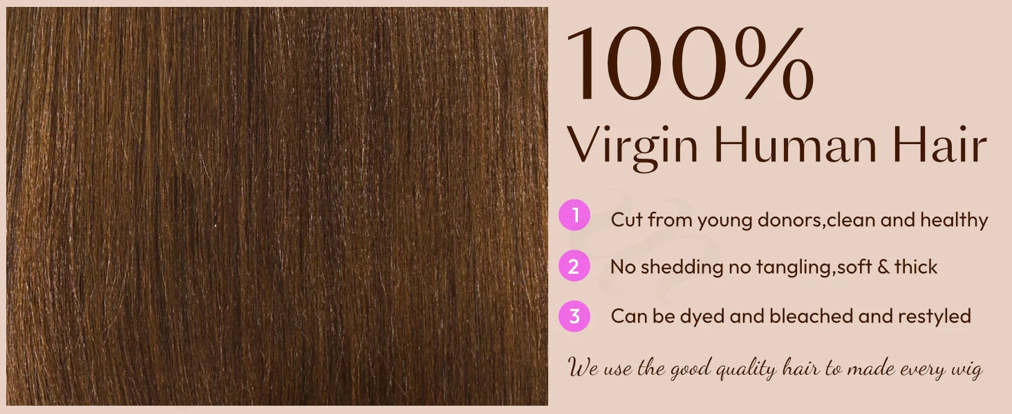 Chestnut Brown Ombre Yaki Straight Bob Wig | 7x5 & 13x4 Glueless Lace | 100% Human Hair