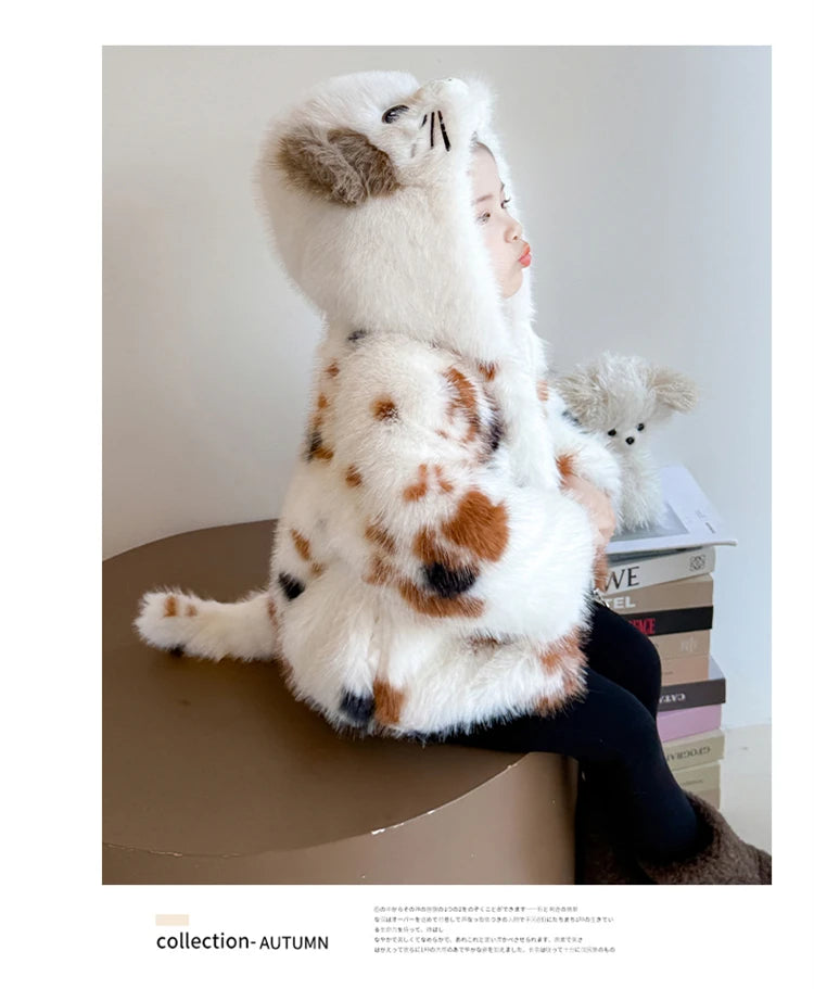 Adorable Faux Fur Cat Coat for Kids — Warm Winter Jacket