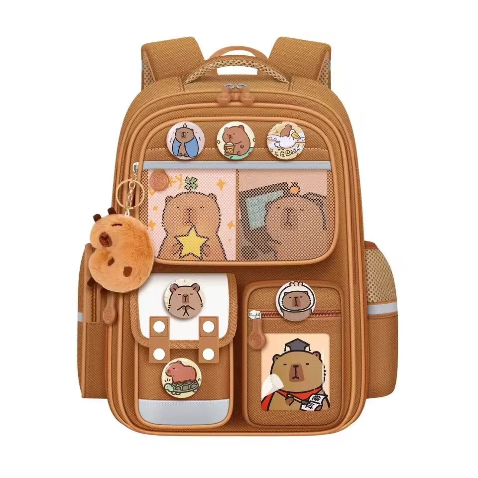 Capybara Kids Backpack — Large Capacity Anime School Bag for Boys & Girls