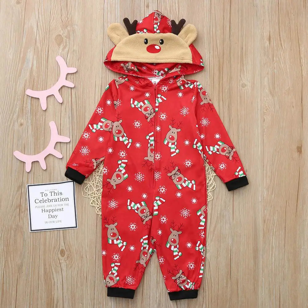 Christmas Family Matching Elk Print Onesie Pajamas