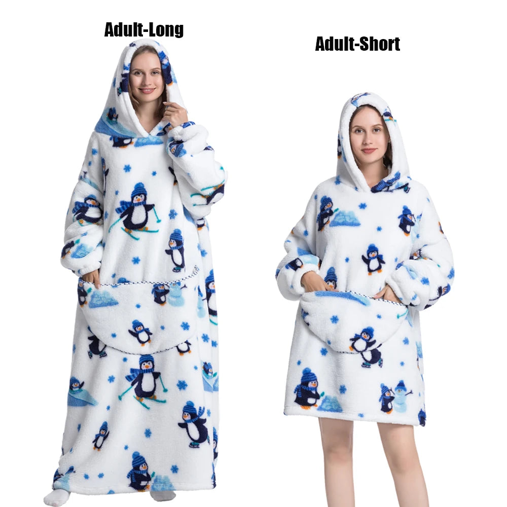 Cartoon Plush Wearable Blanket Hoodie for Adults