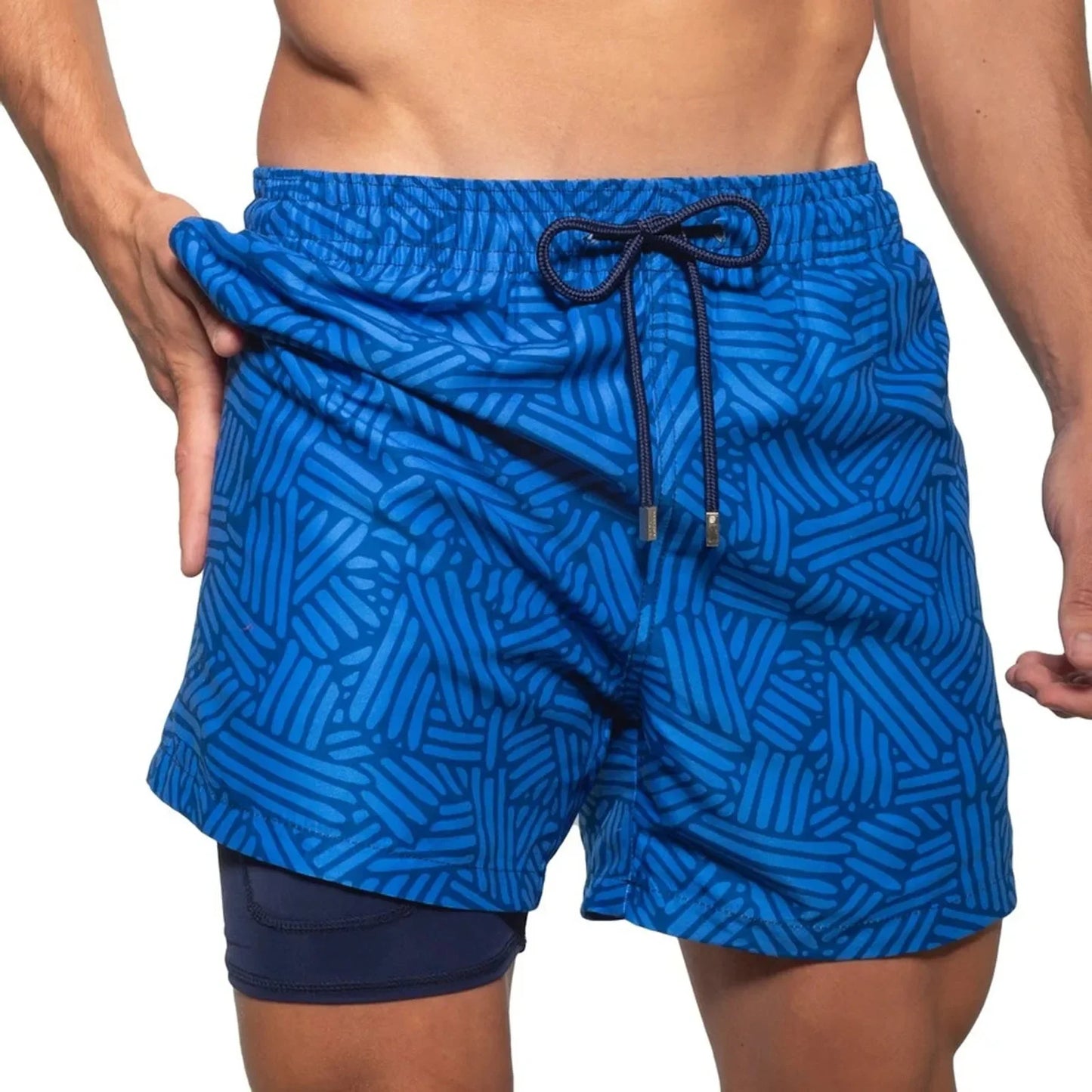 Men's Tropical Print Beach Shorts with Lining — Casual Summer Swim Trunks