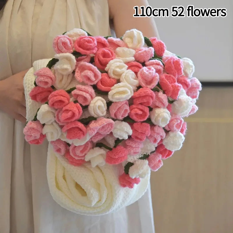 Crochet Flower Bouquet Blanket — Handmade Knit Floral Throw