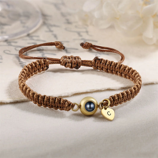 Personalized Photo Projection Bracelet with Custom Letter & Heart Pendant