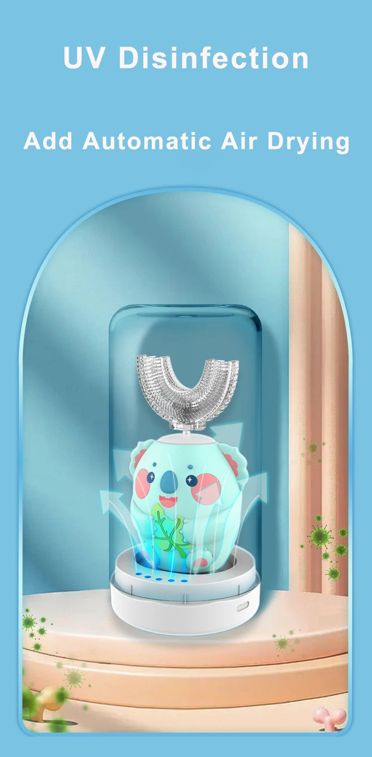 Kids U-Shaped Sonic Electric Toothbrush — 360° Automatic Silicone, USB Rechargeable, Blue Light