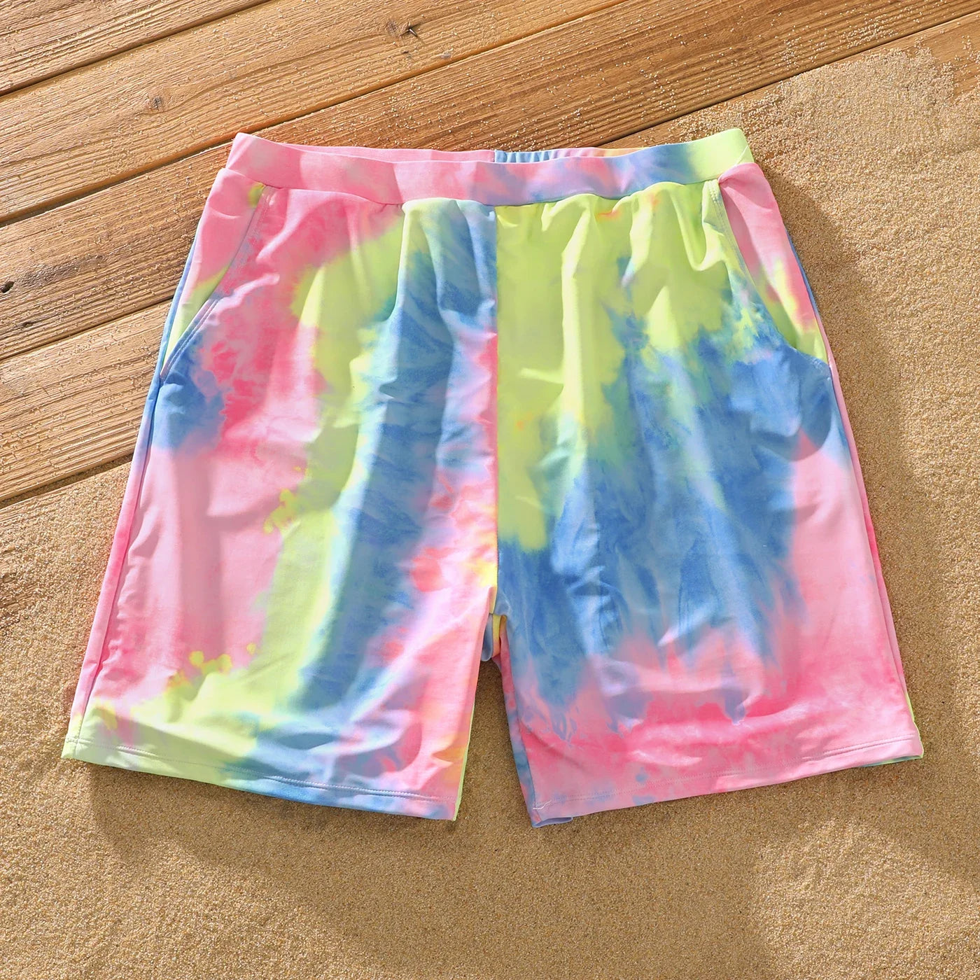 Family Matching Tie-Dye Swimsuit Set — V-Neck One-Piece & Swim Trunks