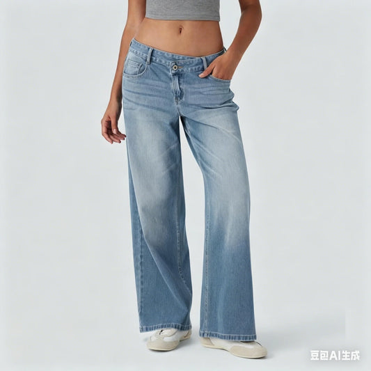 Women's Retro Wide-Leg Baggy Jeans — Washed Denim Mom Jean