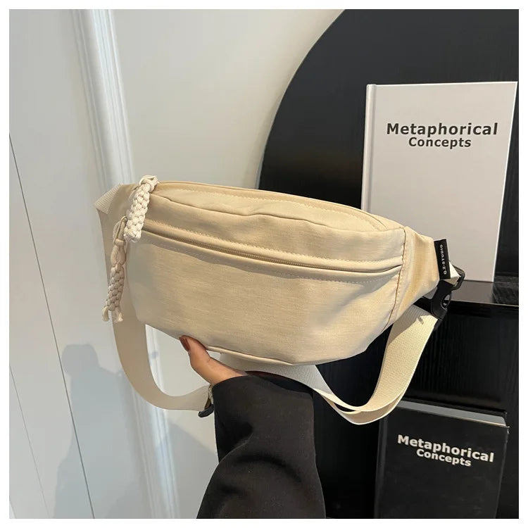 Fashion Nylon Crossbody Bags for Women Chest Bags Sling Waist Pack Canvas Waist Bag Casual Fanny Packs Sport Half Moon Belt Bag