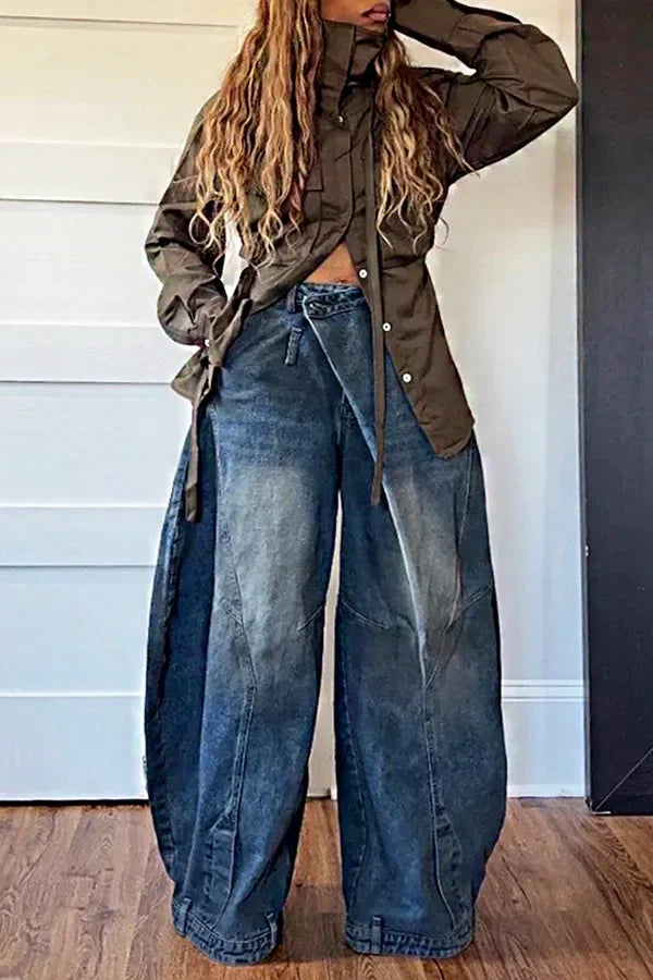 Women's Vintage Wide Leg Denim Jeans — Punk Streetwear Distressed