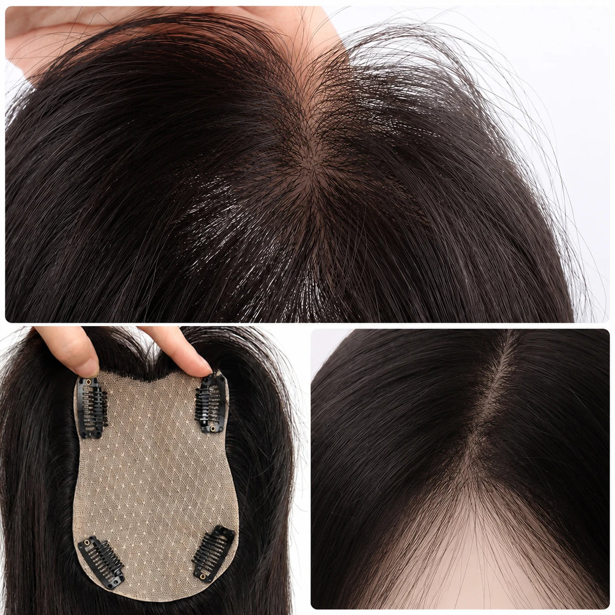 Straight Clip-In Hair Topper with Silk Base