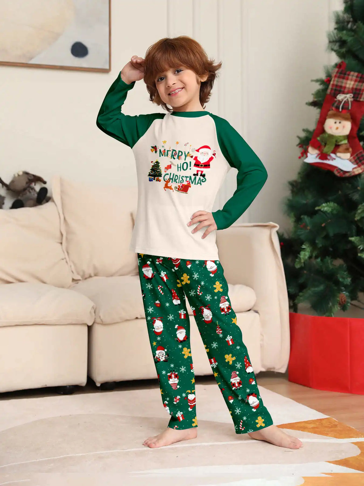Christmas Family Matching Pajamas, Green Pattern Set for Mom, Dad & Kids