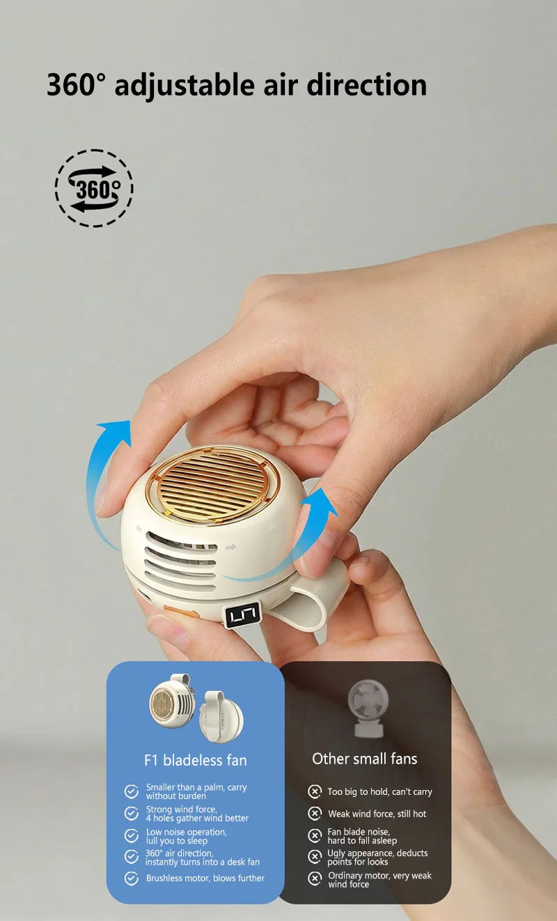 Lenovo Portable Clip Fan – Mini Bladeless USB Rechargeable Wearable Cooling Fan