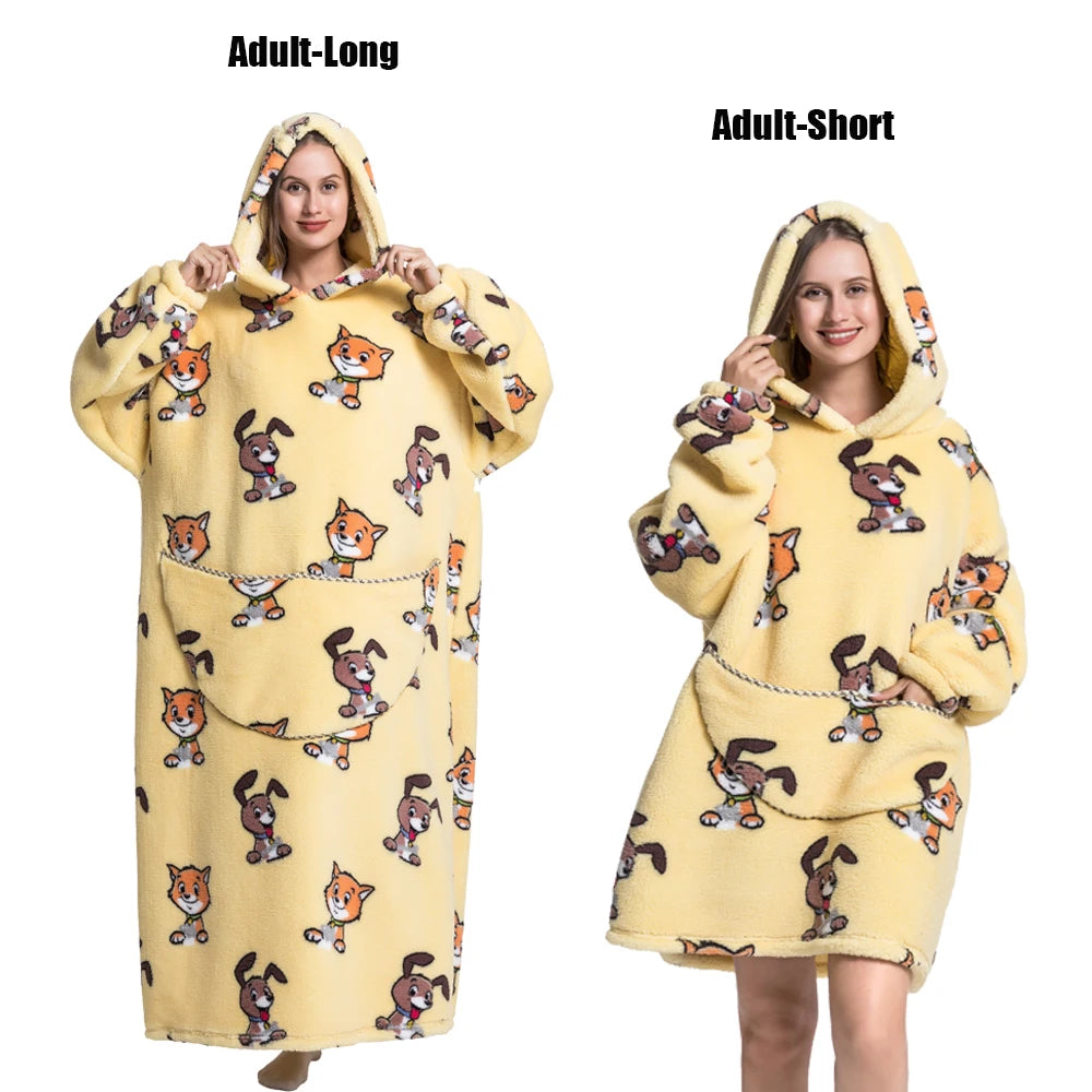 Cartoon Plush Wearable Blanket Hoodie for Adults
