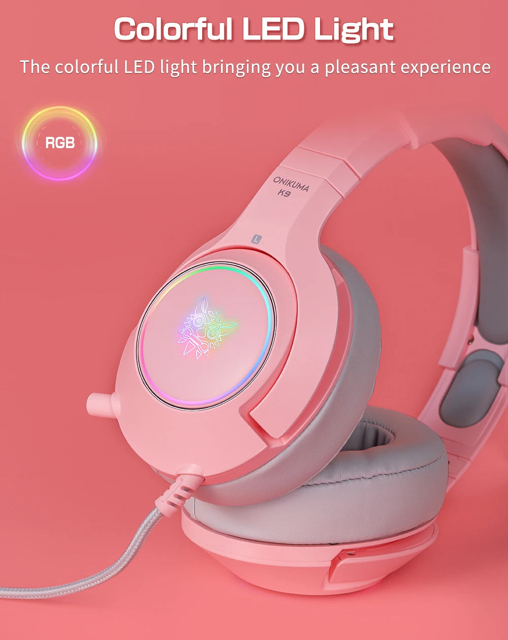 ONIKUMA K9 RGB Gaming Headset with Cat Ears & HD Mic