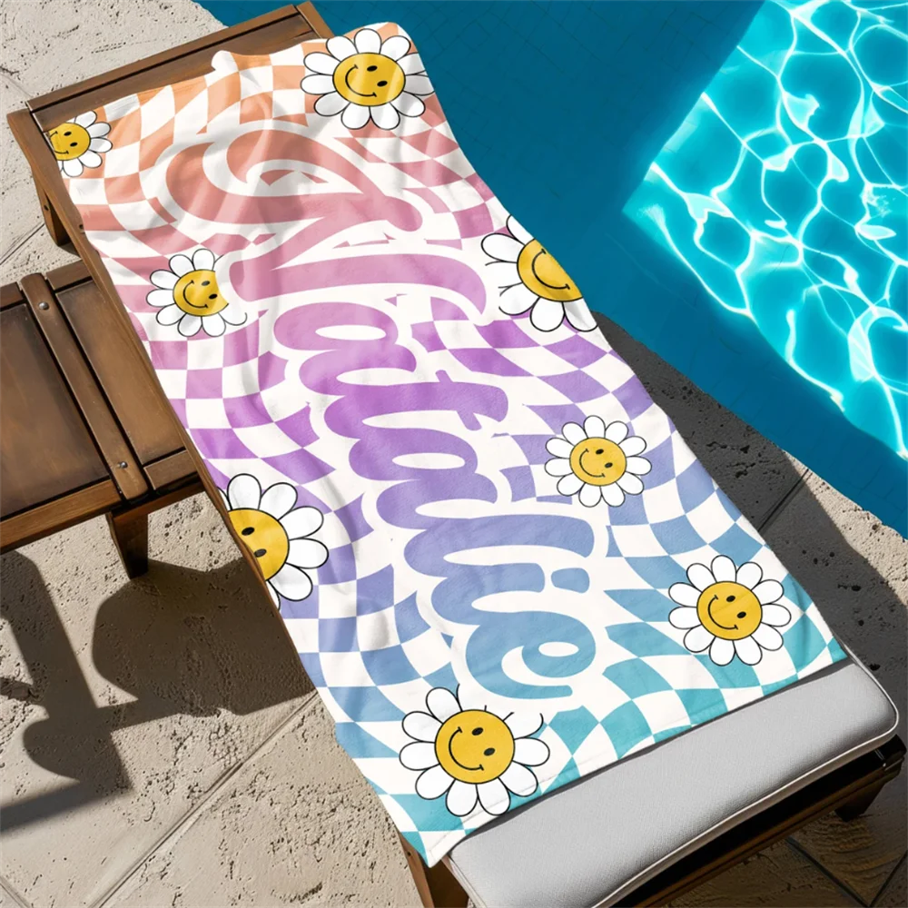 Personalized Daisy Grid Name Beach Towel | Custom Monogram Pool Towel