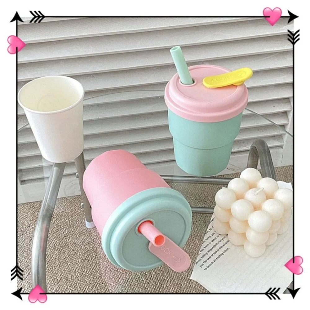 Kids Silicone Water Cup — 380ml Leakproof Bottle with Straw