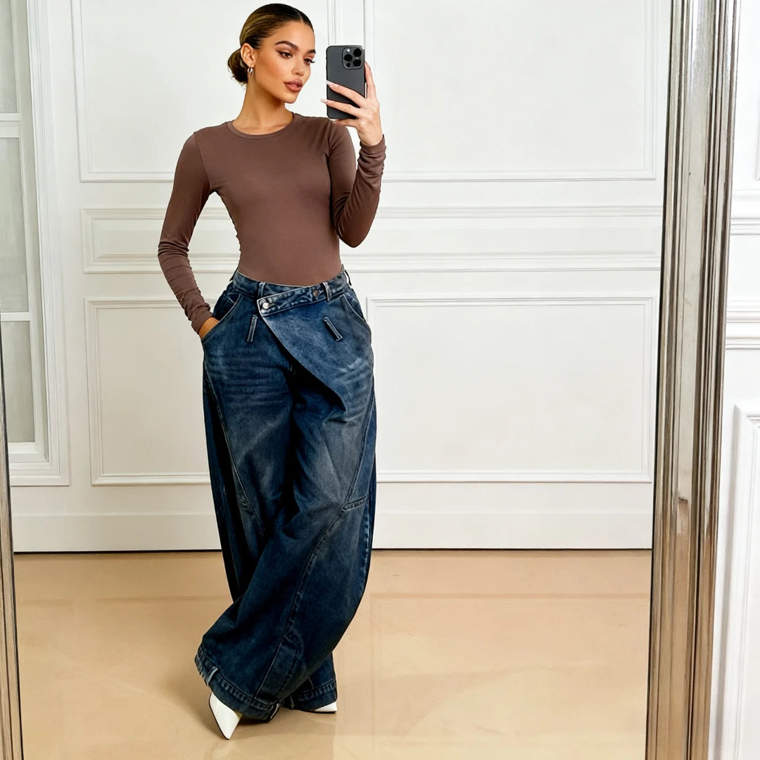 Women's Vintage Wide Leg Denim Jeans — Punk Streetwear Distressed