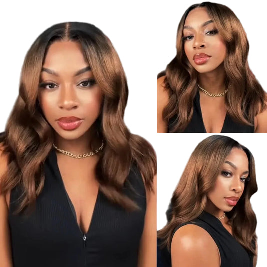 Kastanienbraune Ombre Yaki Straight Bob Perücke | 7x5 & 13x4 Glueless Lace | 100% Echthaar