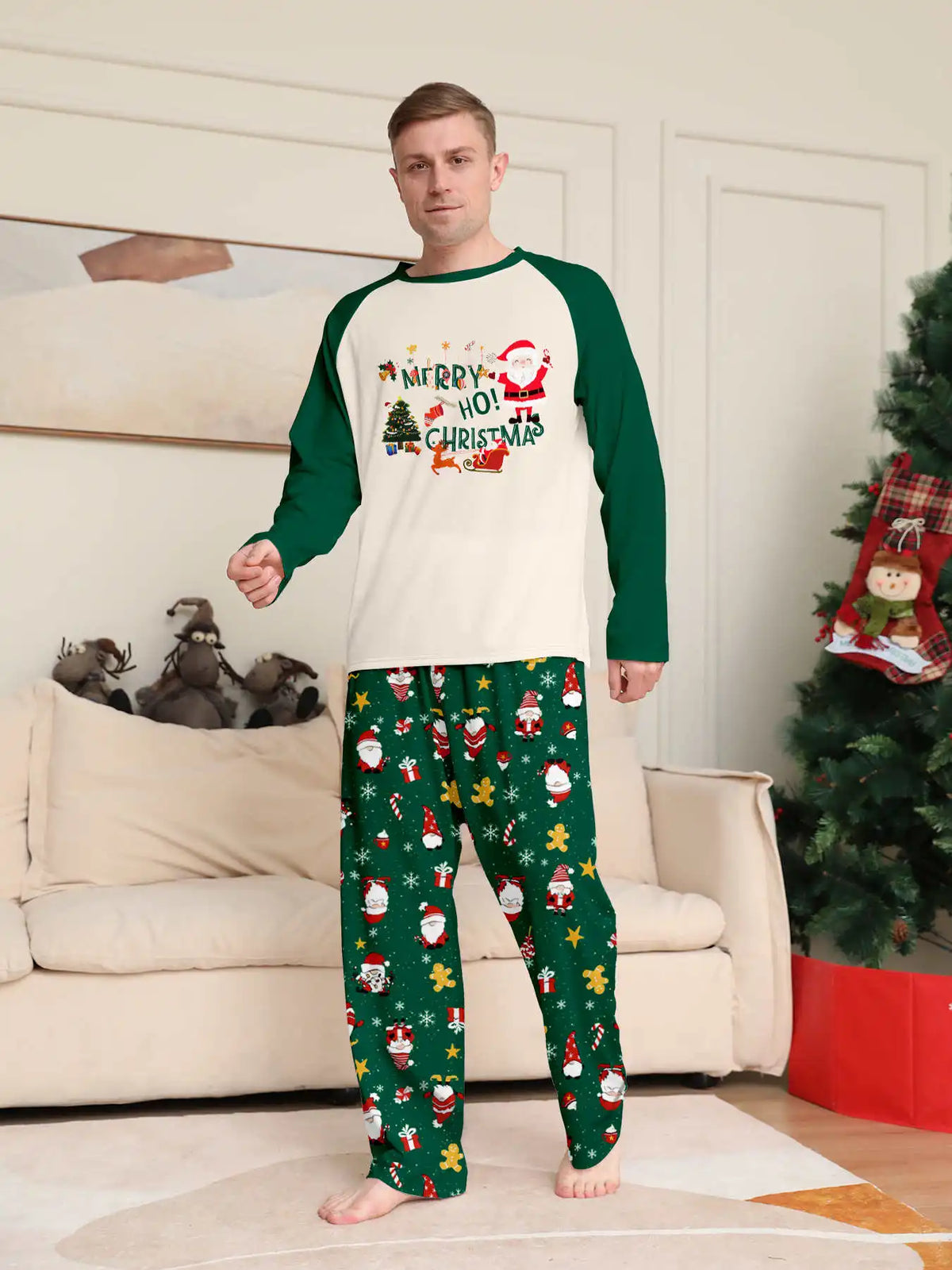 Christmas Family Matching Pajamas, Green Pattern Set for Mom, Dad & Kids