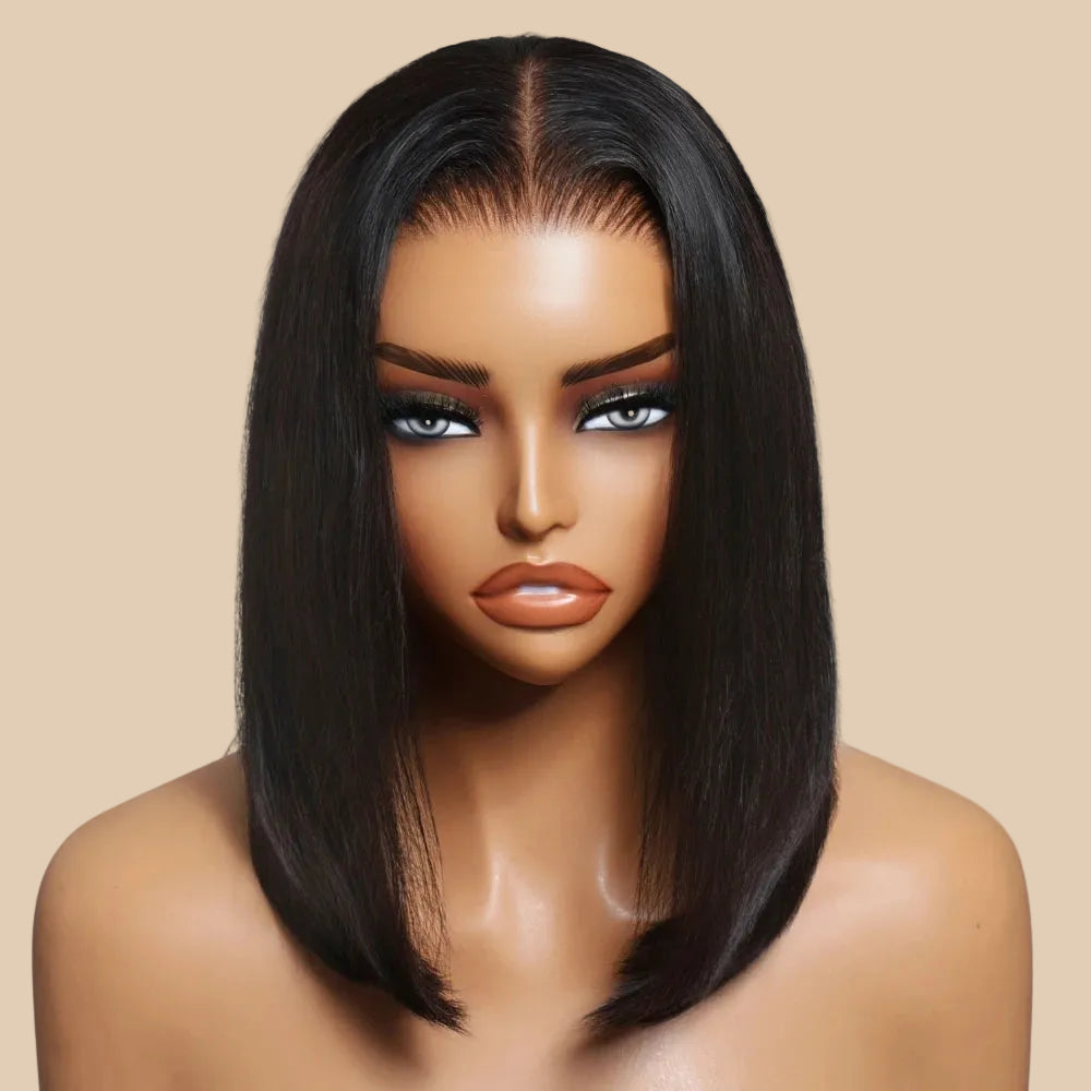 Layered Cut Straight Bob Wig with Curtain Bangs — Glueless 7x5 Lace, Human Hair