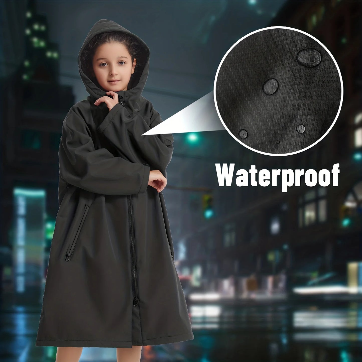 Long Sleeve Waterproof Surf Poncho – Hooded Windproof Changing Robe