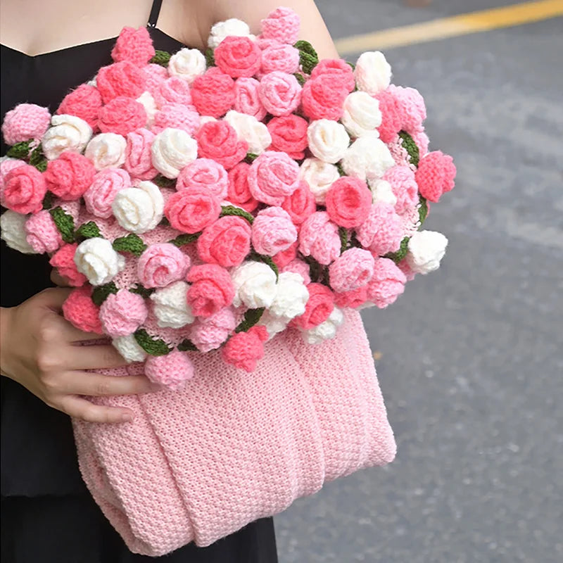 Crochet Flower Bouquet Blanket — Handmade Knit Floral Throw