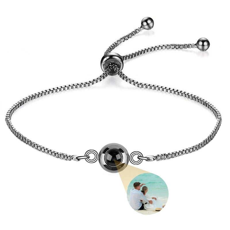 Custom Photo Bracelet Personalized Projection Bracelets with Picture Inside 100 Languages I Love You Stainless Steel Bracelet