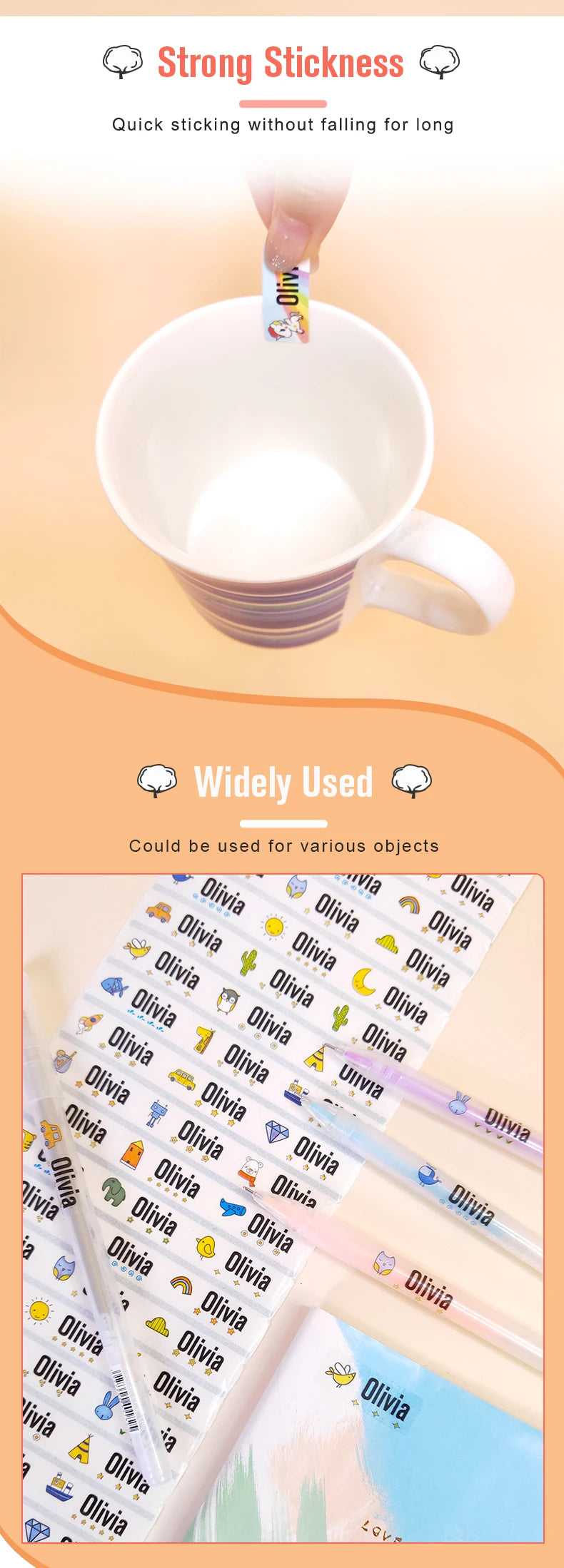 210pcs Personalized Waterproof Name Tag Stickers for Kids