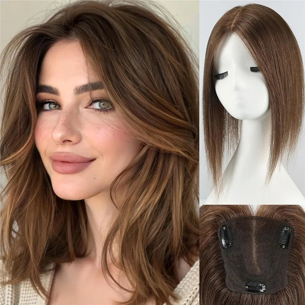 Ombre Blonde Highlight Natural Human Hair Toppers for Women 4.5*5 inch Lace Base Hair Topper Silk Straight Remy Hairpiece