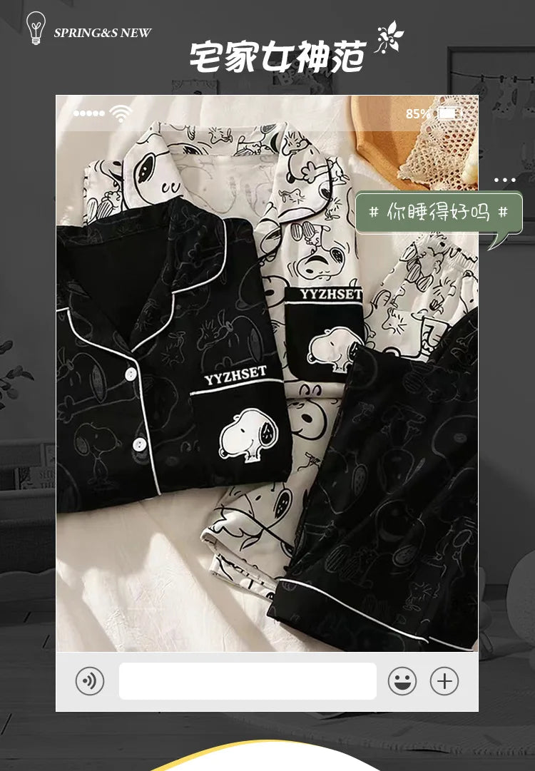 Snoopy Cartoon Pajamas Set — Soft Milk Silk Sleepwear for Men & Women