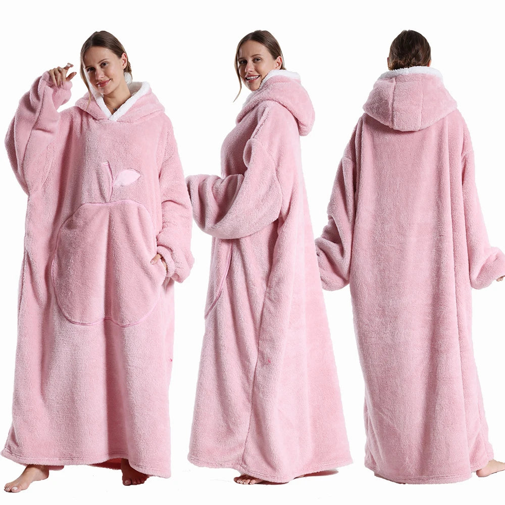 Extra-Long Plush Wearable Blanket Hoodie