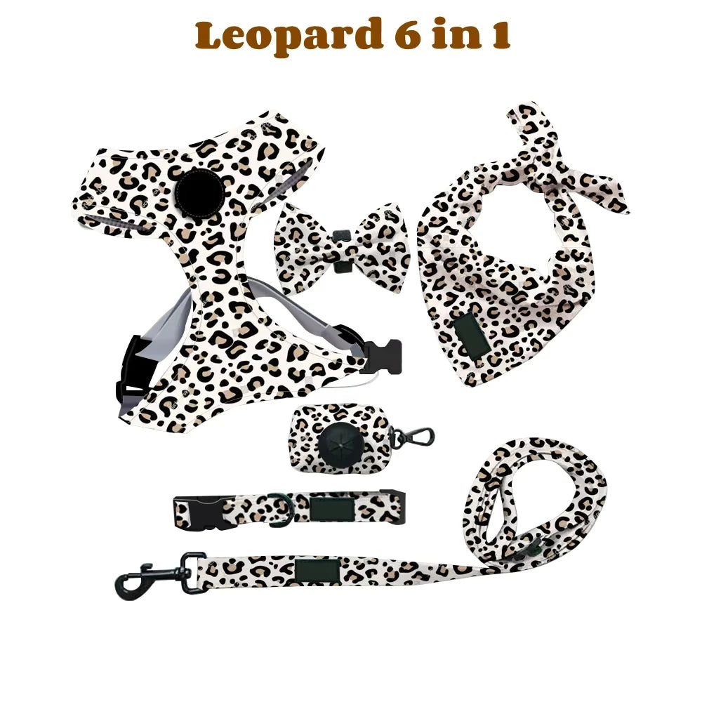 Personalized Dog Harness Suit Set — Vest, Collar, Leash, Scarf & More