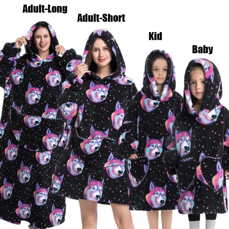 Oversized Cartoon Fleece Hoodie Blanket