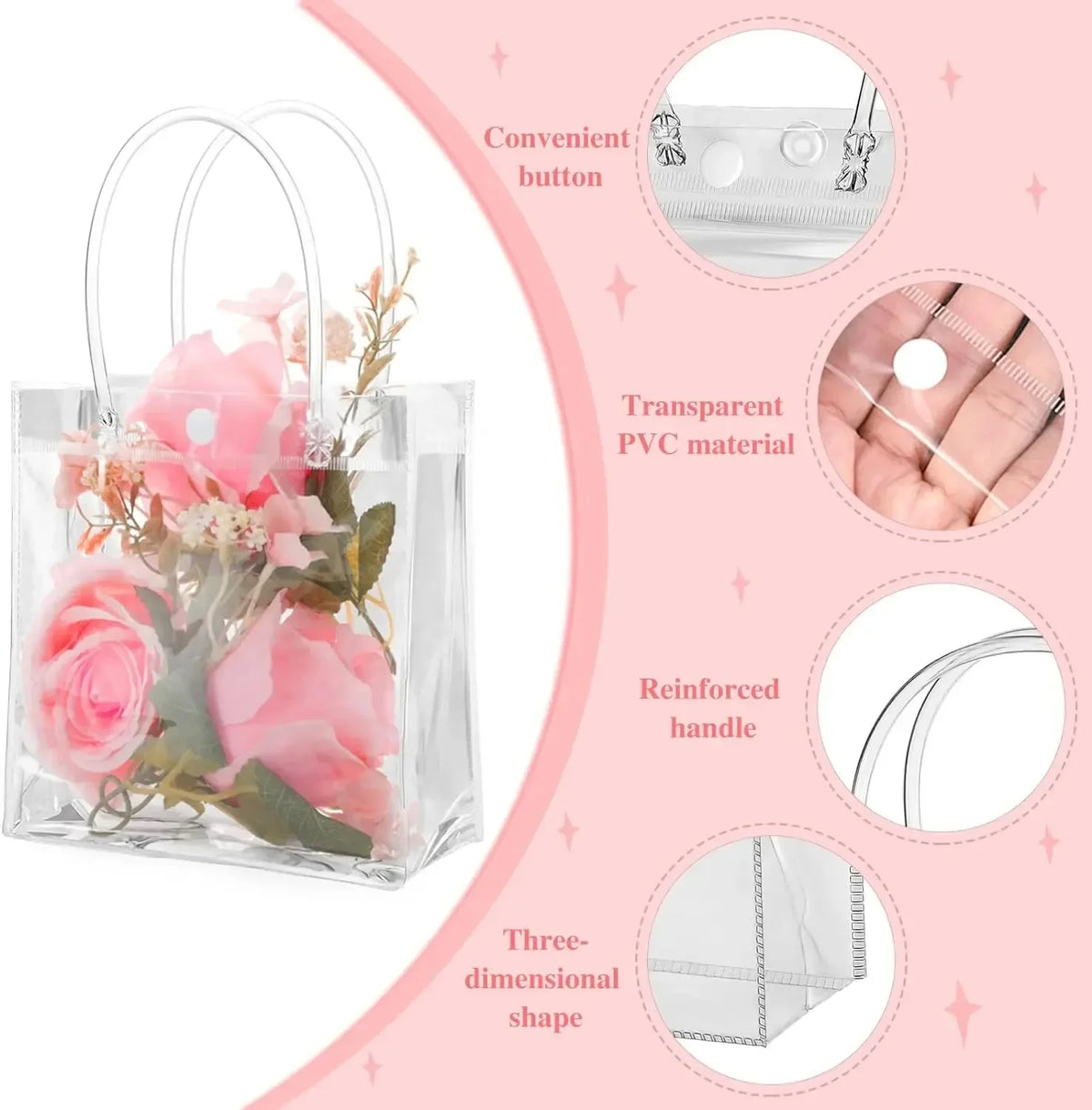 Transparent PVC Gift Tote Bags with Handle — Clear Plastic Packaging Bags