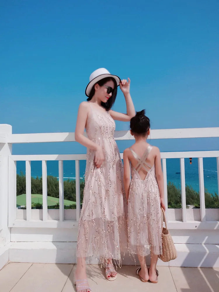 The Same Dresses Party for Mom and Baby Girls Matching Vacation Outfits Mother and Daughter Beach Clothes Women Summer Dress