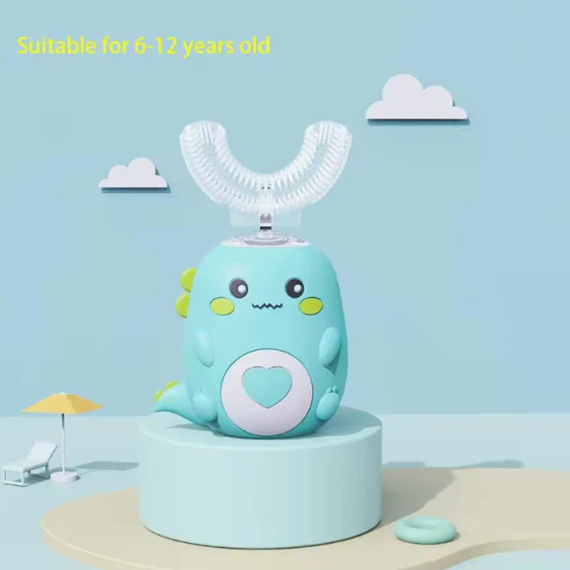 Kids Cartoon U-Shaped Sonic Electric Toothbrush — 360° Automatic Silicone, Rechargeable