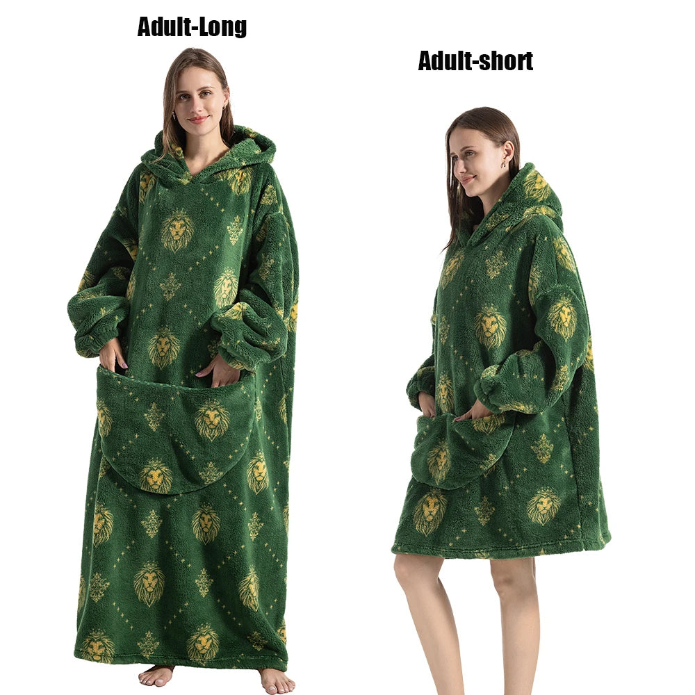 Cartoon Plush Wearable Blanket Hoodie for Adults
